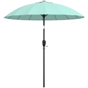 Outsunny Gartensonnenschirm rund 2 m, neigbar, mit Kurbel zum Öffnen/Schließen, 16 Streben, türkis