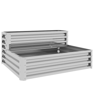 Outsunny Caixa de Cultivo de 2 Níveis em Aço Galvanizado com Design em Escada e Fundo Aberto  120x101x58 cm Prata