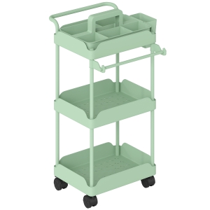 HOMCOM Carrinho Auxiliar com Rodas de 3 Níveis com Cestos Extraíveis Suporte para Toalhas e Estrutura de Metal 42x42,5x76 cm Verde
