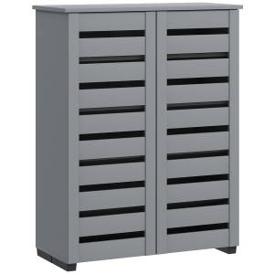 HOMCOM Narrow Shoe Cabinet for Entryway, 5-Tier Slim Shoe Storage Cabinet with 2 Slatted Doors and Adjustable Shelves Grey