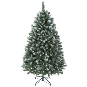 HOMCOM Árvore de Natal Artificial 150 cm Árvore de Natal com 581 Ramos com Efeito Neve 44 Pinhas Verde