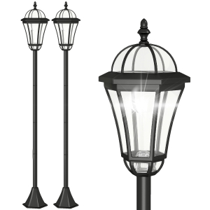 Outsunny Solar Gartenlaterne 2er Set, Wetterfeste Wegleuchte 129 cm hoch, mit LED, 6 Std. Beleuchtung, IP44, Solarlampe für Außen, Schwarz