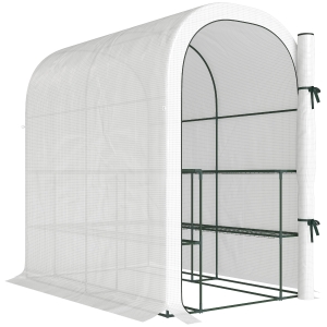 Outsunny Estufa de Jardim com Prateleiras de 2 Níveis e Porta Enrolável em Aço e PE 123x187x189 cm Branco