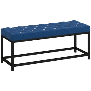 HOMCOM Banco ao Pé da Cama Estofado em Veludo Design Capitoné Base de Metal Banco para Quarto Entrada Sala 117x40x48 cm Azul Escuro
