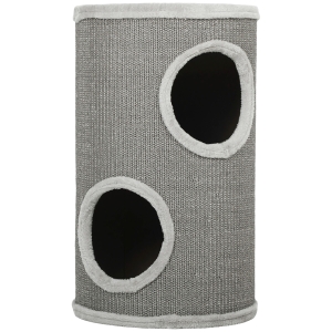 PawHut Scratching Barrel, 60 cm High Ø 35 cm Two-Story Cat Barrel with 2 Caves, Plush Rim, for 1-2 Cats up to 5 kg, Light Grey