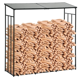 Outsunny Abri-bûches support pour bois de chauffage range-bûches en métal et polycarbonate 185 x 67 x 185 cm noir