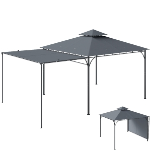 Outsunny Pabellón 3,2x3,2 m Estable Resistente al Invierno, Pabellón de Jardín con Voladizo de Techo Extensible, Doble Techo, Gris oscuro
