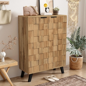 Modern Shoe Cabinet with Adjustable Shelves and Soft-Closing Hinges, Large Storage Locker for Boots and Hallway, 80L x 35W x 110H cm, Wood