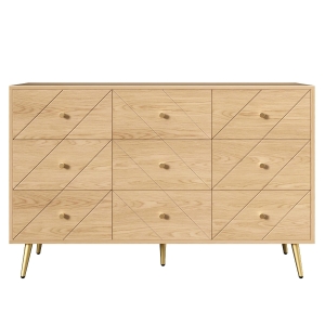 9-Schubladen-Kommode mit viel Stauraum, geometrischen Mustern, 120 x 39 x 80 cm, Naturfarbe