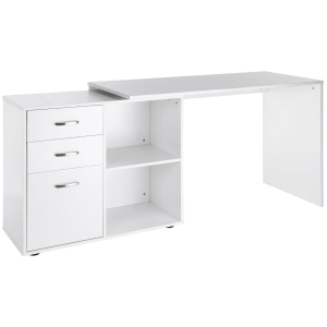 HOMCOM L-Shaped Desk, Computer Corner Desk with Storage Shelf, Drawer, PC Table Home Office Workstation, White