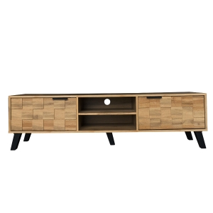 Mobile porta TV moderno con 2 ante e 2 ripiani a vista, 160,5x35,5x45 cm, color legno