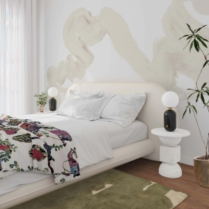 Ophelia Faux Wool Super King Bed with Slatted Base and 2 Matching Bolster Cushions, Bed Base for Living Room, 236L x 248W x 97H cm, Cream