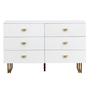 Aparador moderno con 6 cajones, tiradores en forma de abanico y patas de acero, amplio espacio de almacenaje, 120x40x75 cm, Blanco