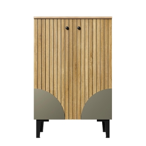 Moderner Schuhschrank mit viel Stauraum, Türen und mehreren Regalfächern, 60 x 32 x 94 cm, Naturfarbe