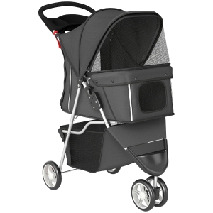 PawHut Opvouwbare Hondenwagen met Verstelbare Kap, Opbergmand, voor Kleine Honden tot 10kg, 77 x 44 x 102 cm, Donkergrijs