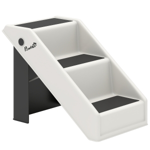 PawHut Hundetreppe 3 Stufen 36,5 cm Hoch Haustiertreppe für Kleine Hunde klappbar für Bett, Sofa, Couch Auto Cremeweiß