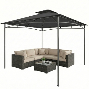 Outsunny Pavillon 3x3 m Imperméable Stable Résistant à l'hiver Pavillon de jardin avec cadre supérieur rétractable Double toit Gris foncé