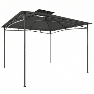 Outsunny Pabellón 3x3m Impermeable Estable Resistente al Invierno Pabellón de Jardín con Marco Superior Retráctil Doble Techo Gris oscuro