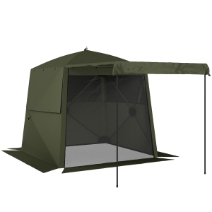 Outsunny Pop Up Canopy Waterproof Instant Shelter with Awning Mesh Windows for Camping Patio 2 x 2 m Army Green