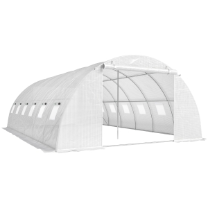 Outsunny Estufa Tipo Túnel com 2 Barras de Suporte, 2 Portas Enroláveis e Janelas com Rede, Cobertura de PE Anti-UV Branco
