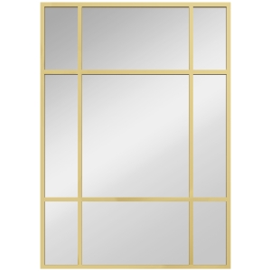 HOMCOM Espelho Retangular de Parede Espelho de Janela 70x50cm com Moldura Metálica Espelho Decorativo para Sala Quarto Dourado