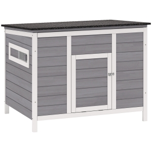 PawHut Abrigo para Patos Resistente ao Tempo Casa para Patos em Madeira com Piso Removível Janelas de Correr Telhado de Asfalto Rebatível 93x70x72 cm Cinza