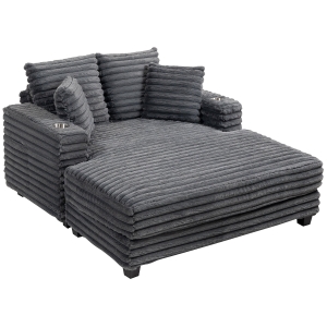 HOMCOM Chaiselongue 2-zits grote slaapbank 134 x 151 cm met bekerhouder voor woonkamer, grijs