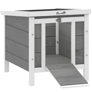 PawHut Wooden Rabbit Hutch Outdoor, Guinea Pig Hutch, Rabbit Hideaway, Cat House, Bunny Cage Small Animal House, 51 x 42 x 43 cm, Grey