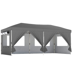 Outsunny Cenador Plegable 3x6 m con Altura Ajustable UV50+, 590x297x285 cm, Gris Oscuro