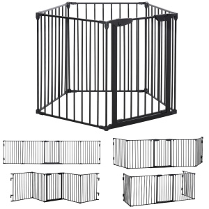 PawHut 5 Panels Pet Playpen Metal Fence w/ Walk Through Door - Black