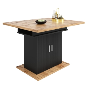 Mesa de Jantar Extensível com 3 Níveis de Arrumação, 110-140 x 70 x 76 cm, Preto