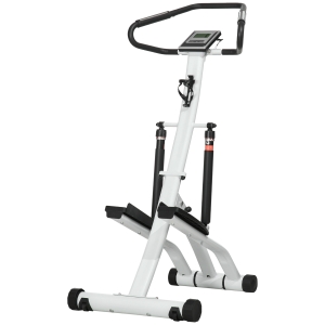 SPORTNOW Stepper avec guidon 12 niveaux de résistance réglables, écran LCD, 2 roues et pédales antidérapantes, blanc et noir
