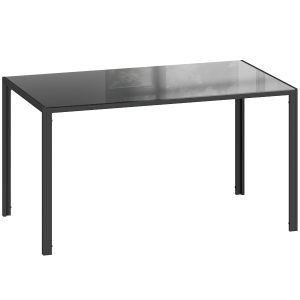 HOMCOM Mesa de Comedor de Cristal Rectangular para 6 Personas con Patas de Metal para Cocina Salón 140x80x75 cm Negro