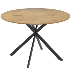 HOMCOM Round Dining Table for 4, 120 cm Industrial Kitchen Table with Steel Legs for Dining Room, Oak