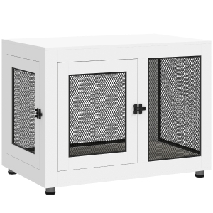 PawHut Gaiola para Cães de Madeira Mesa de Centro l com 2 Portas com Fechadura Almofada de Tecido Oxford 94x60x71,5cm Branco