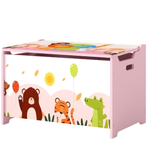 AIYAPLAY Coffre à jouet enfant coffre de rangement enfant couvercle rabattable motif animal 60 x 37 x 39 cm rose