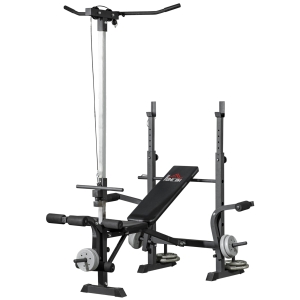HOMCOM Banc de musculation complet multifonction avec dossier réglable, banc developper coucher à plat ou incliné 180x134x200cm
