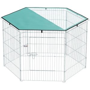 PawHut Parque para perros, corral 6 paneles con techo, modular y plegable, corral portátil 76H cm con puerta plata verde