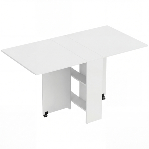 HOMCOM Mesa Plegable de Comedor con Ruedas Alas Abatibles y Estantes para 4-6 Personas 75x140x74 cm Blanco