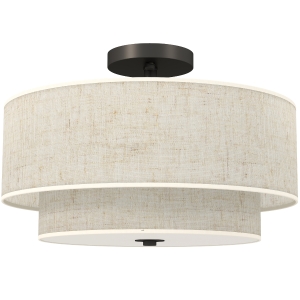 HOMCOM Modern Ceiling Light with Dual Linen Lampshades, Semi Flush LED Ceiling Light for Living Room, Bedroom, Kitchen, E14 Bulb Compatible, Cream White