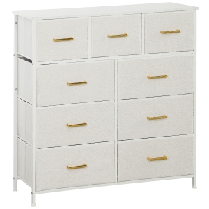 HOMCOM Chest of Drawers, 9 Drawers Boucle Storage Organiser with Steel Frame, Fabric Dresser for Bedroom, Living Room, Hallway, Wardrobe, Cream White