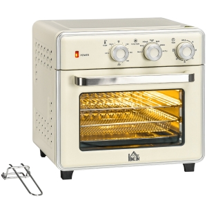 HOMCOM Mini Forno Elettrico 20L Ventilato 1400W con Aria Calda e Accessori, Crema
