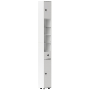 kleankin 180cm Tall Bathroom Cabinet, Slim Bathroom Storage Cabinet with 4 Open Shelves, 2 Door Cupboards and Adjustable Shelves, Light Grey