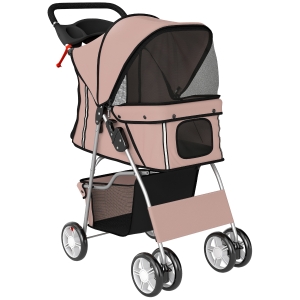 PawHut Hondenwagen opvouwbaar hondenbuggy met reflecterende strepen opbergmand kussen voor kleine honden tot 10 kg 77x44x102cm koffie