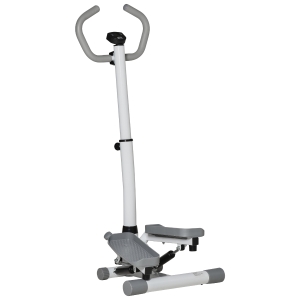 HOMCOM Stepper con Monitor LCD, Manubrio Regolabile ed Elastici, in Acciaio e ABS, Bianco e Grigio