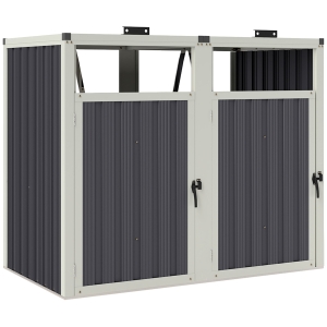 Outsunny Acoperitor pentru Tomberoane de Exterior cu 2 Compartimente, Capac Rabatabil 180°, din Oțel Galvanizat, pentru Grădină sau Patio, 146x81x122 cm, Gri Închis
