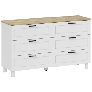 HOMCOM Cómoda 6 Gavetas Cómoda Quarto com Pés de Madeira Gaveteiro para Sala Escritório Estilo Moderno 120x38x71 cm Branco