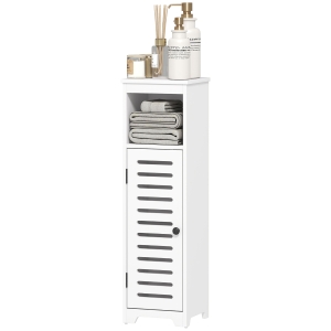 HOMCOM Meuble salle de bain, armoire salle de bain 4 niveaux  porte persienne, étagère ouvert, 22x20x75cm, blanc