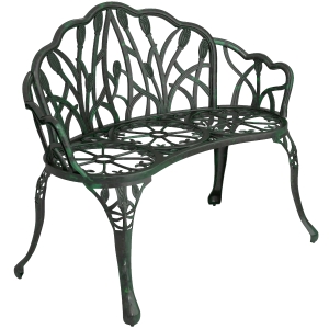 Outsunny Banco de Jardim em Alumínio Moldado Banco Exterior 2 Lugares com Encosto Tulipa Assento Floral 99x57x78 cm Verde Antigo