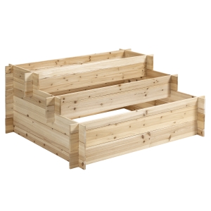 Outsunny Jardinera de Madera de Abeto de 3 Niveles, Caja para Huerto Elevado de Exterior, 120x100x54cm